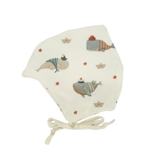 Bindemütze Küstenkind Wale Schiffchen (beige)